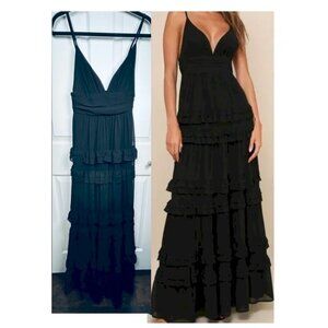 Lavish Perfection Black Ruffled Tiered Maxi Dress Size XS
